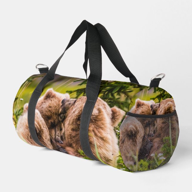 Mama bear nursing her two cubs, Lake Clark Nationa Duffle Bag (Right Corner)