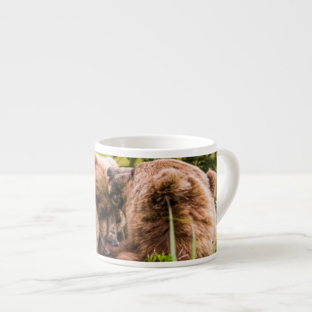 Mama bear nursing her two cubs, Lake Clark Nationa Espresso Cup (Front Right)