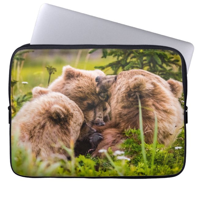Mama bear nursing her two cubs, Lake Clark Nationa Laptop Sleeve (Front)