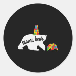 Mama Bear Of Two Warriors Autism Awareness  Classic Round Sticker