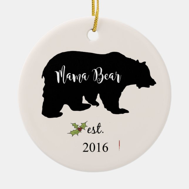 mama bear ornament, mom christmas ornament, ceramic ornament (Front)