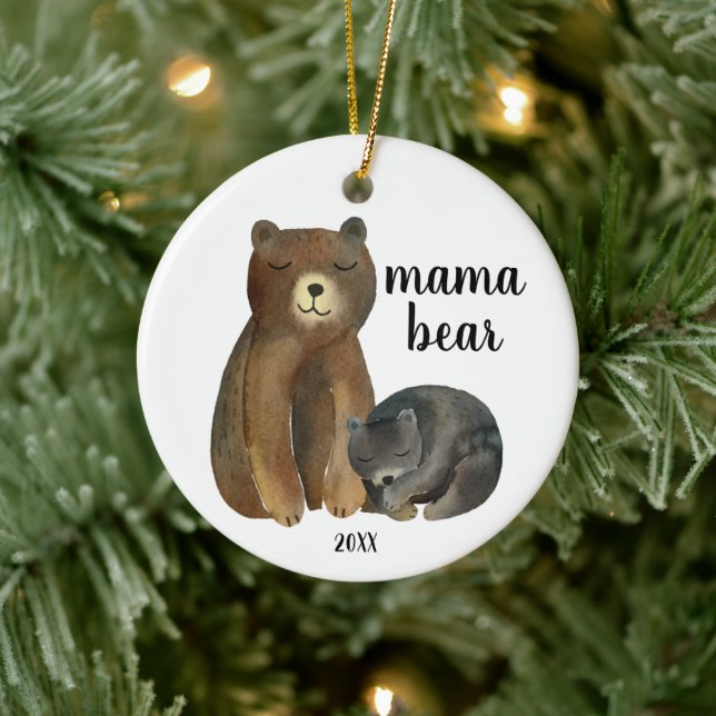 Mama Bear Personalized 1st Xmas As Mommy Bear Cub Ceramic Ornament (Tree)