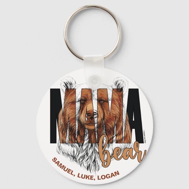 Mama Bear Personalized Names - © GraphicLoveShop Keychain (Front)