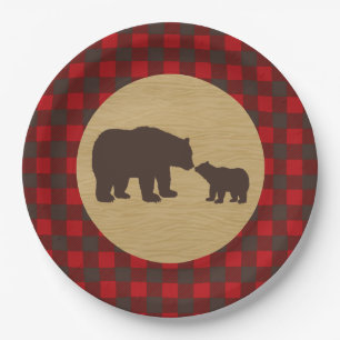 Mama Bear Plaid Lumberjack Flannel Paper Plates