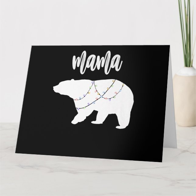 Mama Bear Polar Bear String Of Lights Christmas Card (Front)