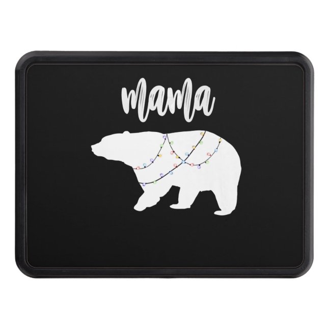 Mama Bear Polar Bear String Of Lights Christmas Trailer Hitch Cover (Front)