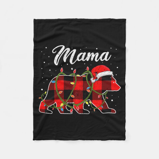 Mama Bear Shirt, Red Buffalo Plaid Mom Bear Pajama Fleece Blanket (Front)
