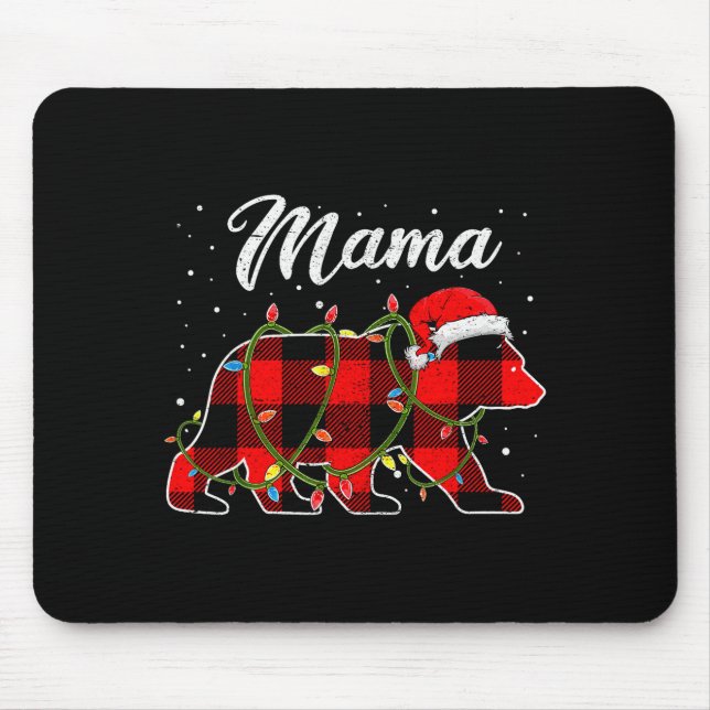 Mama Bear Shirt, Red Buffalo Plaid Mom Bear Pajama Mouse Pad (Front)