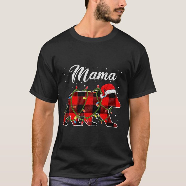 Mama Bear Shirt, Red Buffalo Plaid Mom Bear Pajama T-Shirt (Front)