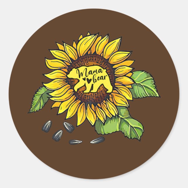 Mama Bear Sunflower Funny Mothers Day Mom mommy  Classic Round Sticker (Front)