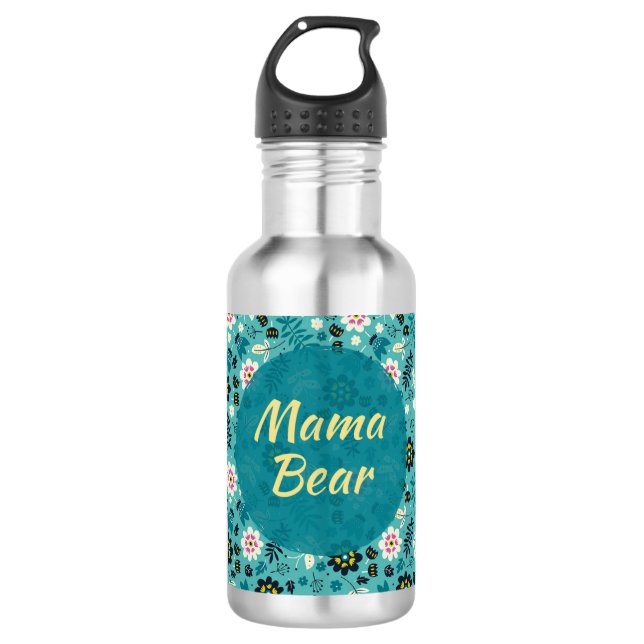 Mama Bear Teal Water Bottle (Front)