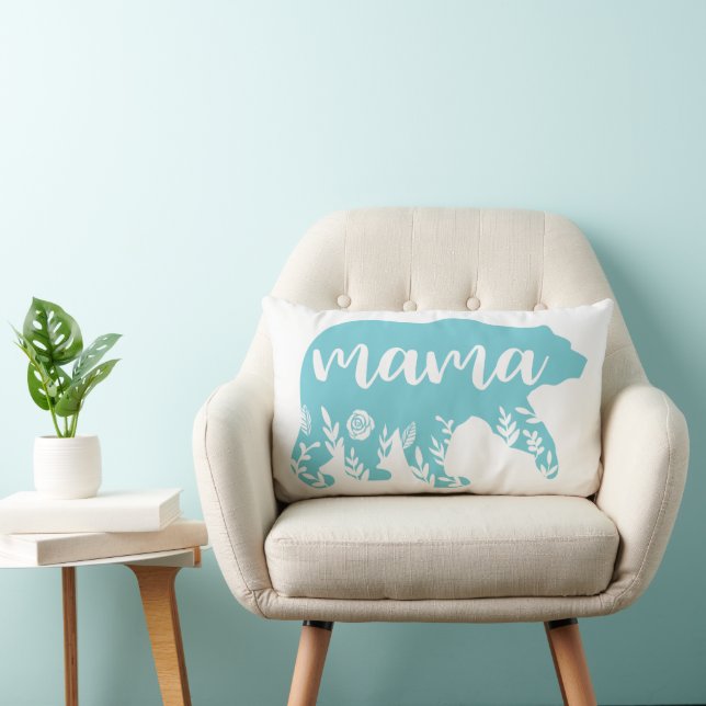 Mama Bear Turquoise Flowers Lumbar Pillow (Chair)