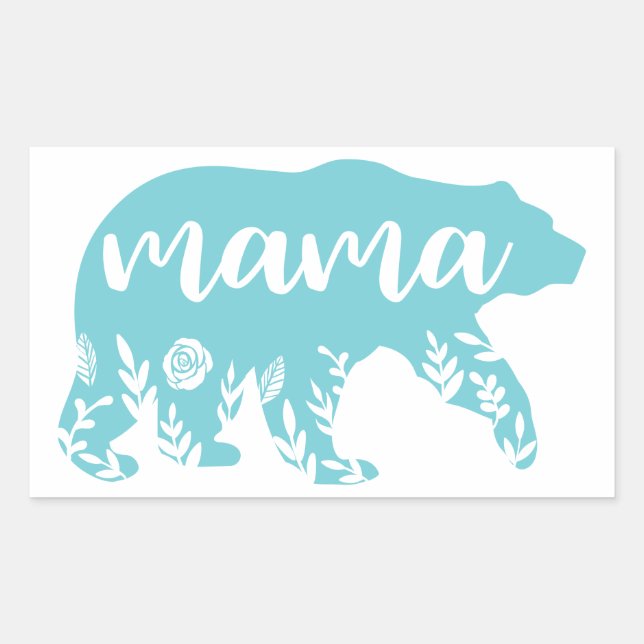 Mama Bear Turquoise Flowers Sticker (Front)