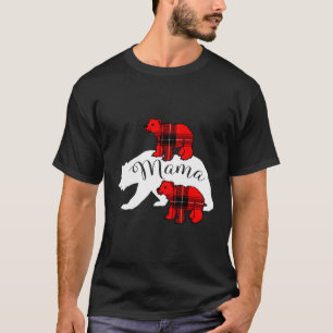 Mama Bear Two Cubs Red Buffalo Plaid Mom Christmas T-Shirt