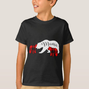 Mama Bear Two Cubs Red Plaid Mom Christmas Pajama T-Shirt