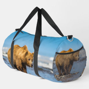 Mama bear watching her two kids duffle bag