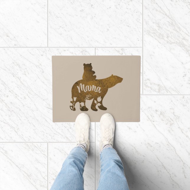 Mama Bear With 1 Cub Riding On Mama's Back Doormat (Indoor)