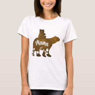 Mama Bear With 1 Cub Riding On Mama's Back T-Shirt