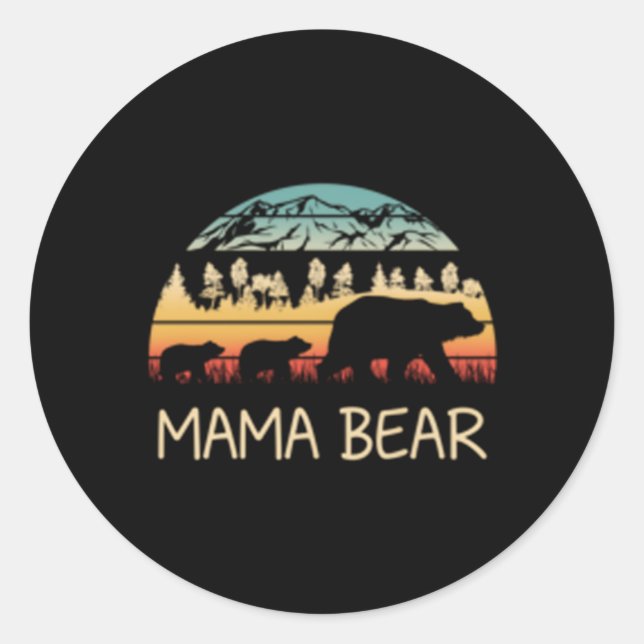 Mama Bear With 2 Cubs Classic Round Sticker (Front)