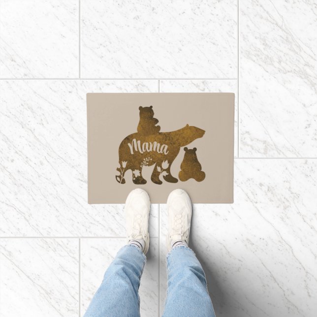 Mama Bear With 2 Cubs Mom of Two Doormat (Indoor)