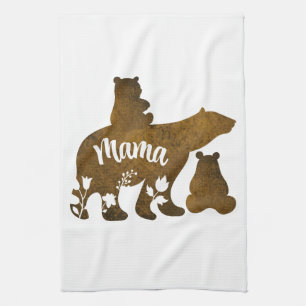 Mama Bear With 2 Cubs Mom of Two Kitchen Towel