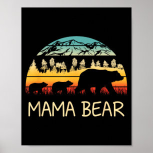 Mama bear with 2 cubs retro mountains mother's day poster