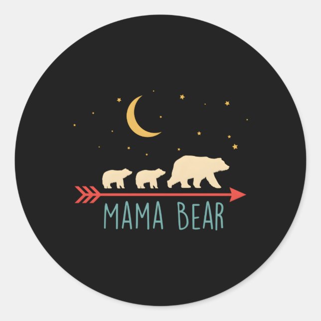 Mama Bear With 2 Cubs Style Classic Round Sticker (Front)