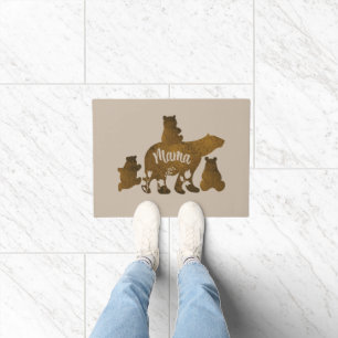 Mama Bear With 3 Baby Bear Cubs Following Mama Doormat
