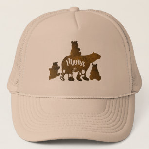 Mama Bear With 3 Baby Bear Cubs Following Mama Trucker Hat