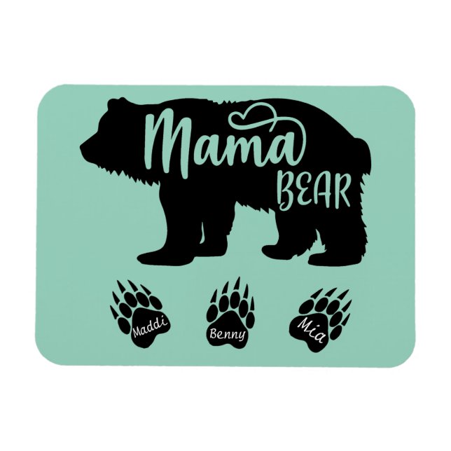 Mama Bear with 3 paw prints(personalized names) Magnet (Horizontal)