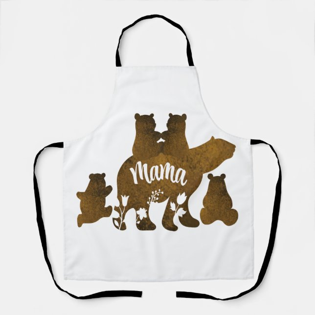 Mama Bear With 4 Cubs Mom of Four Children Gift Apron (Front)