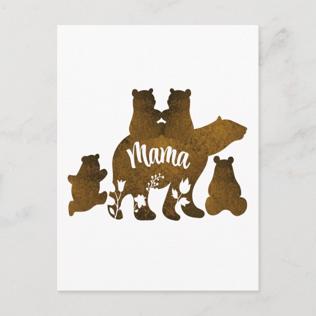 Mama Bear With 4 Cubs Mom of Four Children Gift Postcard (Front)