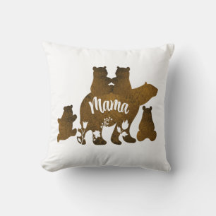 Mama Bear With 4 Cubs Mom of Four Children Gift Throw Pillow