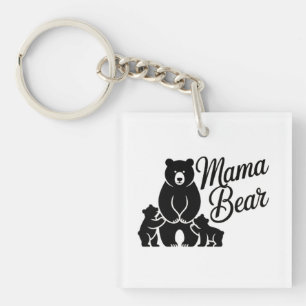 Mama Bear with Cubs Cute Family Bear Keychain