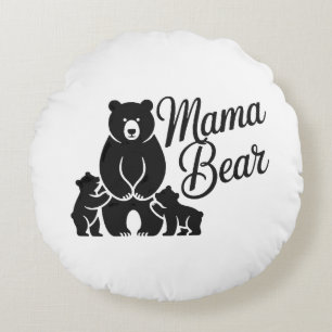 Mama Bear with Cubs Cute Family Bear Round Pillow