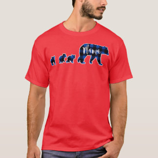 Mama Bear with Three 3 Cubs Black Blue Buffalo Che T-Shirt