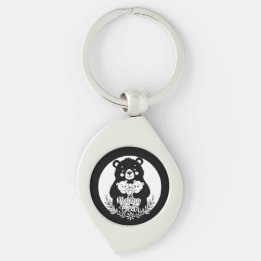 Mama Bear with Two Cubs Heart Line Art Design Keychain