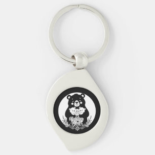 Mama Bear with Two Cubs Heart Line Art Design Keychain