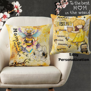 Mama Bee-Mama's Little Blessing-Children's Name Throw Pillow