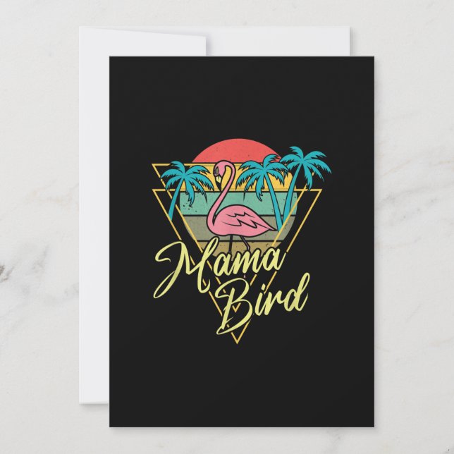 Mama Bird Flamingo Sunset Palm Tree Beach 80s Invitation (Front)