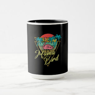 Mama Bird Flamingo Sunset Palm Tree Beach 80s Mug