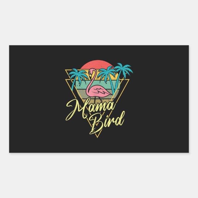 Mama Bird Flamingo Sunset Palm Tree Beach 80s Sticker (Front)