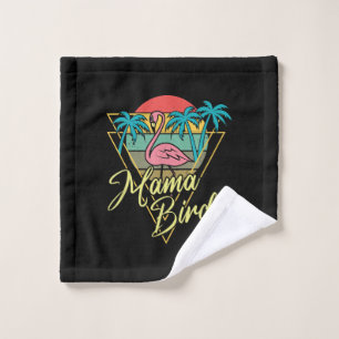 Mama Bird Flamingo Sunset Palm Tree Beach 80s Wash Cloth