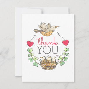 Mama Bird Flying over Nest with Hearts Thank You Card