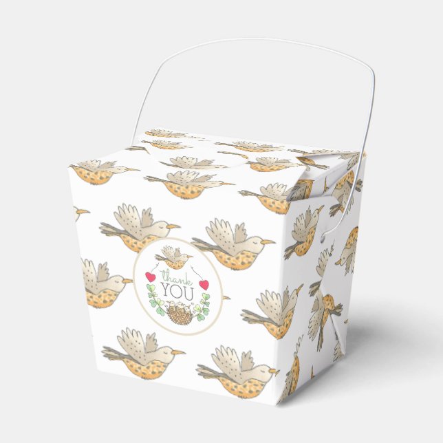 Mama Bird Flying over Nest with Hearts Thank You F Favor Box (Front Side)