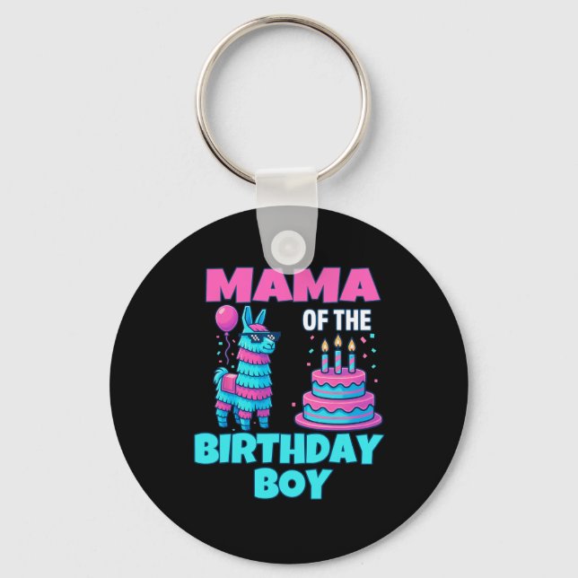 Mama Birthday Boy Llama Pinata Party Family Mathin Keychain (Front)