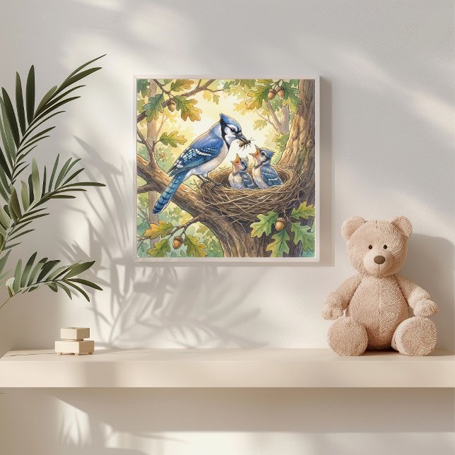 Mama Blue Jay and Chicks Nursery Poster (Creator Uploaded)