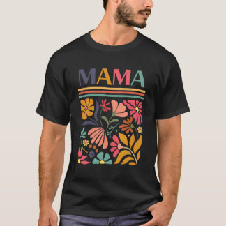 Mama Boho Retro Floral Folk Art Vintage Flowers T-Shirt