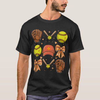 Mama Bow Cute Softball Mom Women Game Day Sports T-Shirt