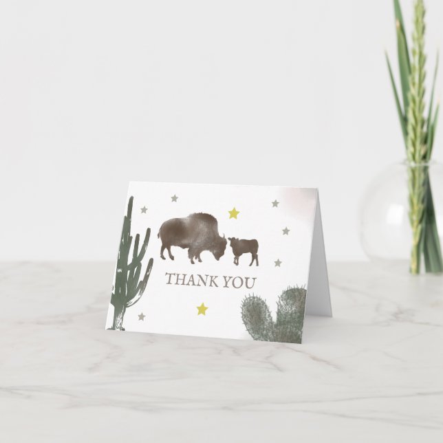 Mama Buffalo Cactus Boy Baby Shower Thank You (Front)
